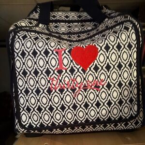 Thirty-One White & Blue Rolling Travel Bag personalized as shown